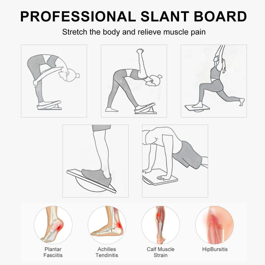 2-in-1 Professional Wooden Balance Board & Slant Board, Four Adjustable Incline Board and Calf Stretcher, Stretch Board for Knees Ankle Heel Feet Leg