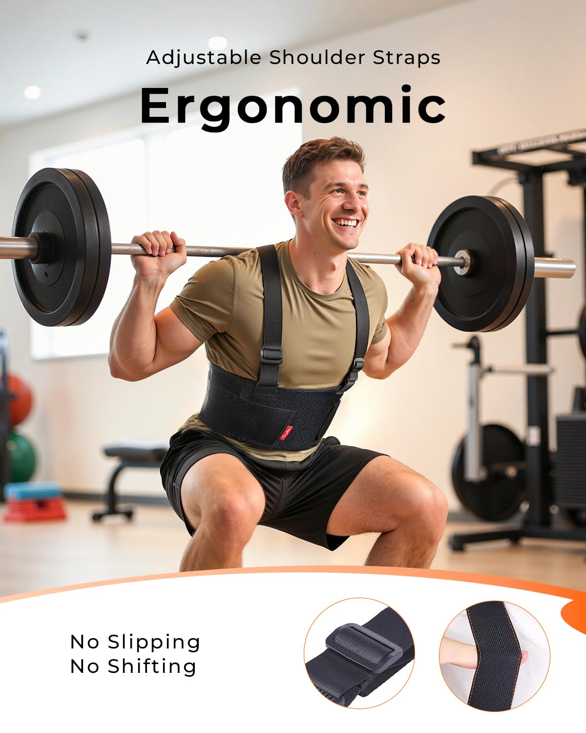 Medical-Grade Work Back Brace with Adjustable Shoulder Straps [Stronger Support & Breathable Mesh]