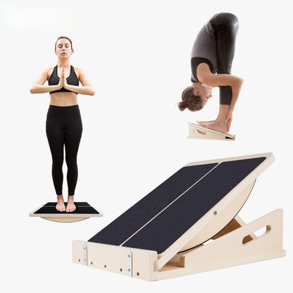 2-in-1 Professional Wooden Balance Board & Slant Board, Four Adjustable Incline Board and Calf Stretcher, Stretch Board for Knees Ankle Heel Feet Leg