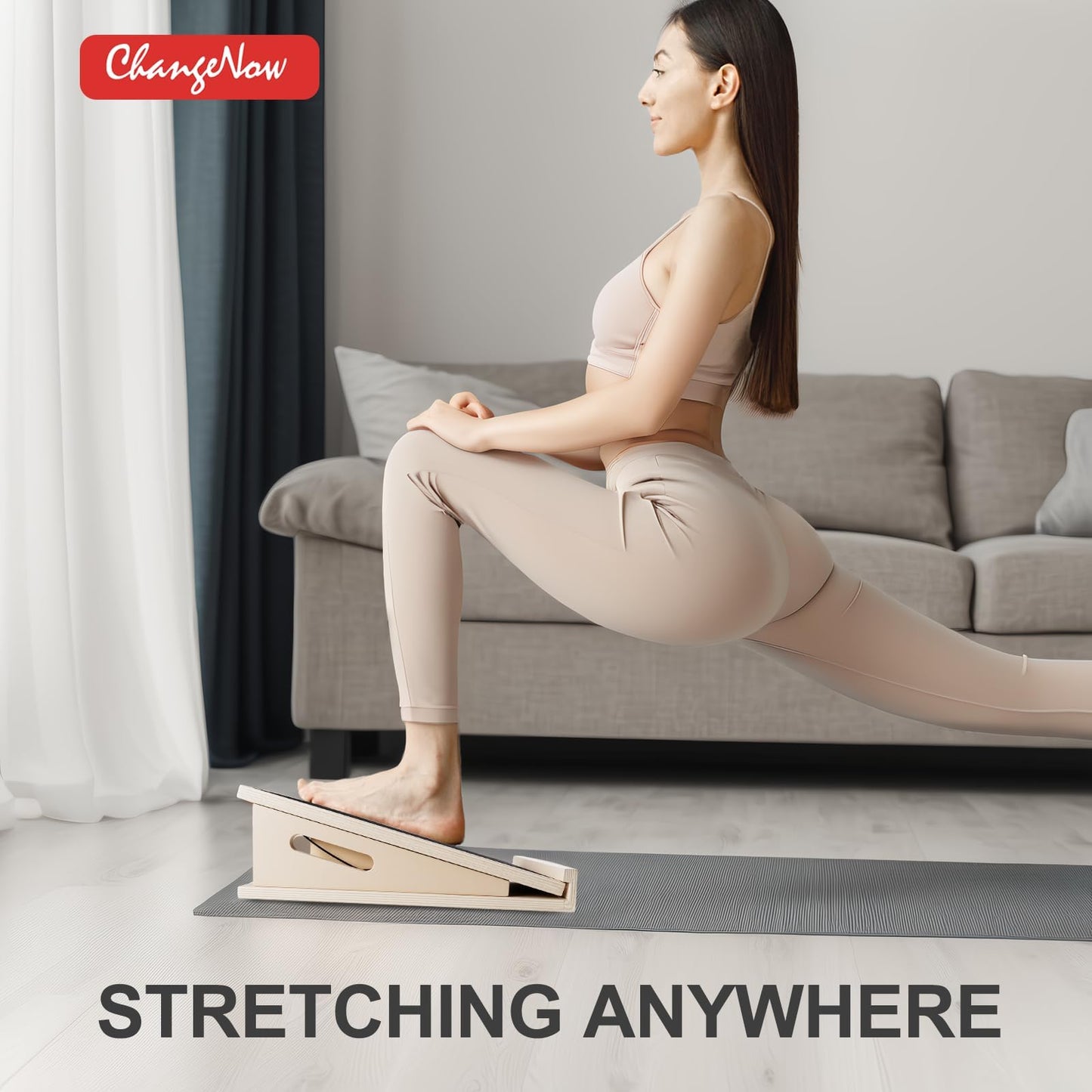 2-in-1 Professional Wooden Balance Board & Slant Board, Four Adjustable Incline Board and Calf Stretcher, Stretch Board for Knees Ankle Heel Feet Leg