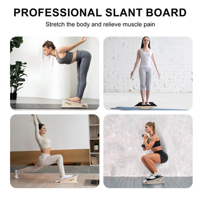 2-in-1 Professional Wooden Balance Board & Slant Board, Four Adjustable Incline Board and Calf Stretcher, Stretch Board for Knees Ankle Heel Feet Leg