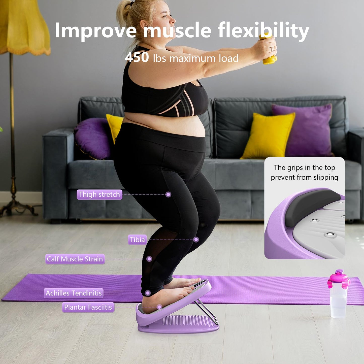 Portable Slant Board, Adjustable Incline Board and Calf Stretcher, Stretch Board for Knees Ankle Heel Feet Leg