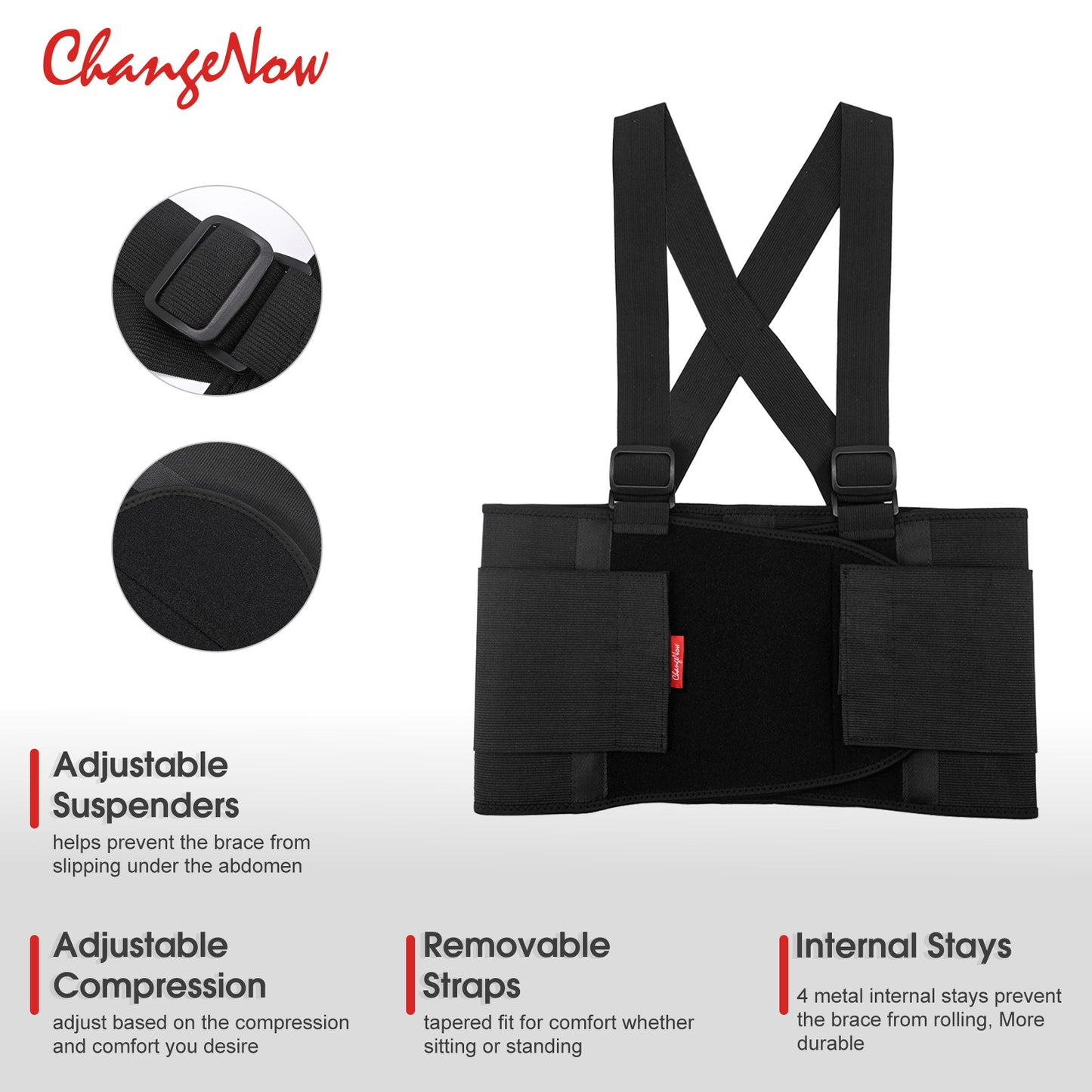 Back Brace for Men & Women, Adjustable Lower Back Support Belt with Suspenders for Back Pain Relief