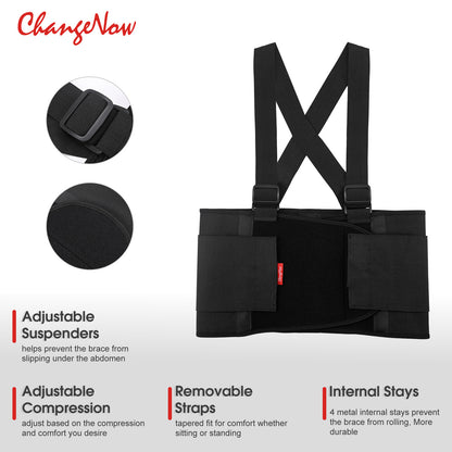 Back Brace for Men & Women, Adjustable Lower Back Support Belt with Suspenders for Back Pain Relief