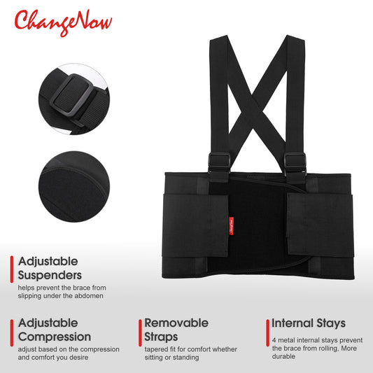 Back Brace for Men & Women, Adjustable Lower Back Support Belt with Suspenders for Back Pain Relief