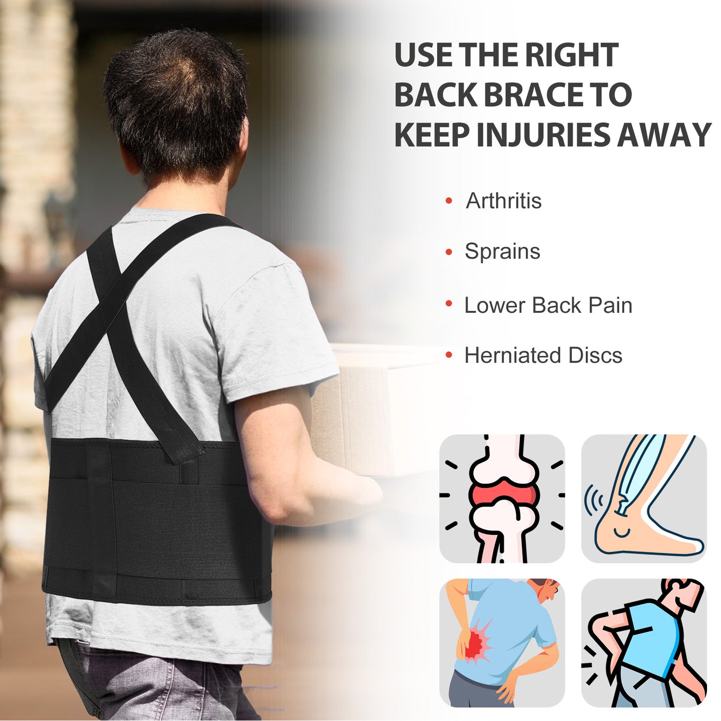 Back Brace for Men & Women, Adjustable Lower Back Support Belt with Suspenders for Back Pain Relief