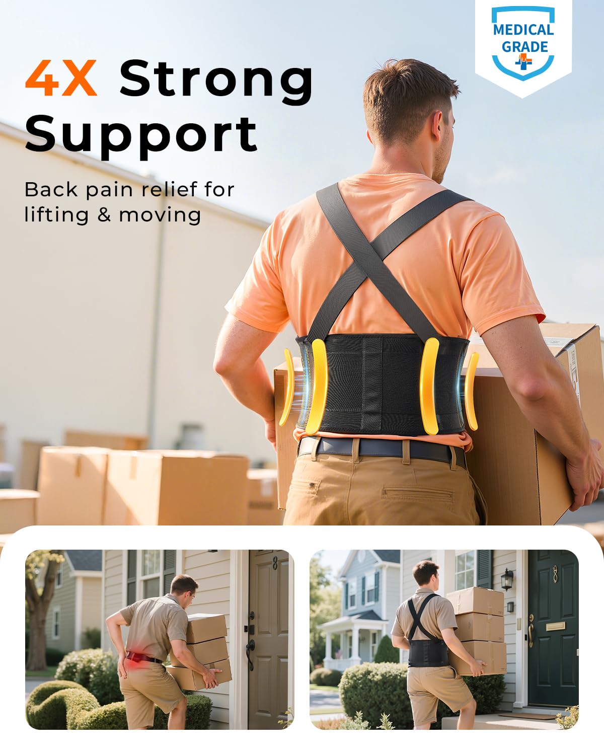 Medical-Grade Work Back Brace with Adjustable Shoulder Straps